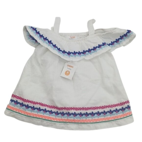 GYMBOREE Dress Boho Embroidered White Ruffle Linen Blend Girls Size 0-3 Months - Picture 1 of 5